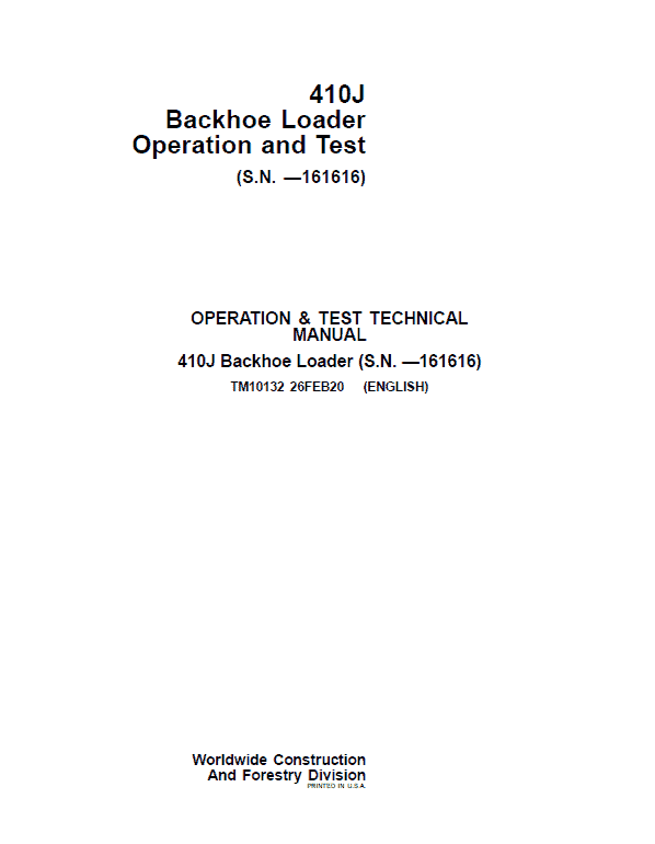 John Deere 410J Backhoe Loader Repair Service Manual SN