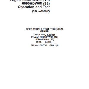 John Deere 744K 4WD Engine T3 & S2 Loader Service Manual