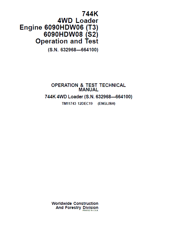 John Deere 744K 4WD Engine T3, S2 Technical Manual