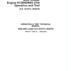 John Deere 824K 4WD Engine 6135HDW02 (iT4) Loader Technical Manual