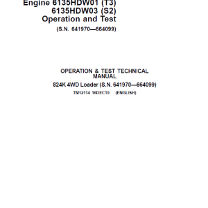 John Deere 824K 4WD Engine 6135HDW01 (T3) &  6135HDW03 (S2) Loader Service Manual