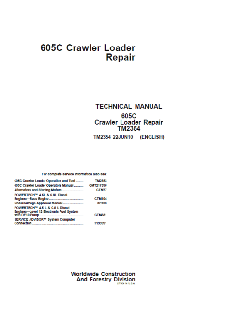 John Deere 605C Crawler Loader Service Manual