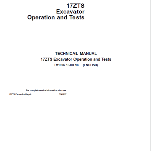 John Deere 17ZTS Excavator Repair Service Manual