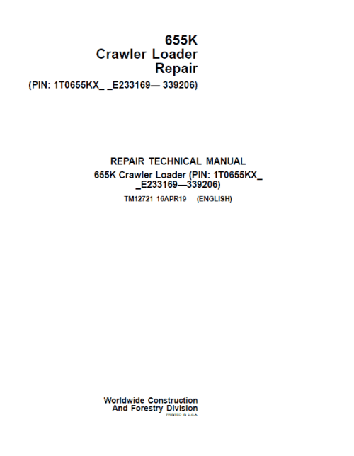 John Deere 655K Crawler Loader Service Manual