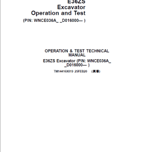 John Deere E36ZS Excavator Repair Service Manual
