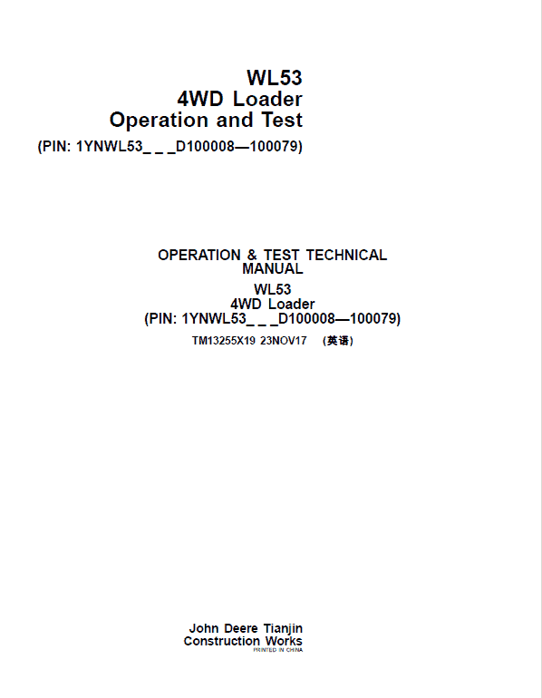 John Deere WL53 4WD Loader Repair Service Manual