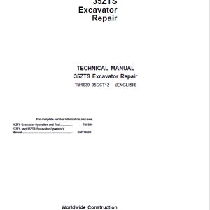 John Deere 35ZTS Excavator Repair Service Manual