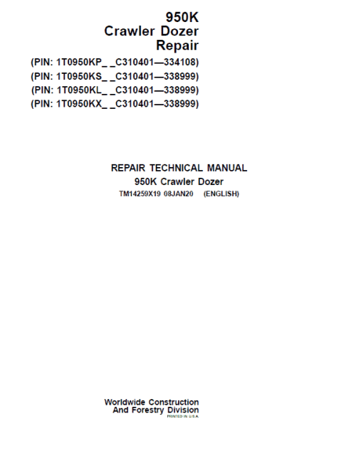 John Deere 950K Crawler Dozer Service Manual