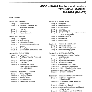 John Deere 301- 401 Tractors and Loaders Service Manual