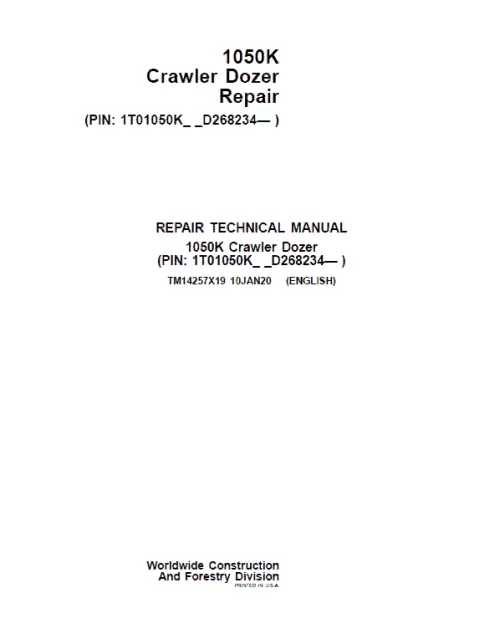 2-166 John Deere 1050K Crawler Dozer Service Manual (SN. from D268234)