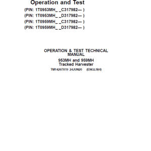 John Deere 953MH, 959MH Tracked Harvester Repair Manual