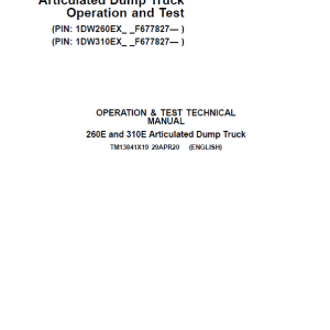 John Deere 260E and 310E Articulated Dump Truck Services Manual