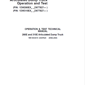 John Deere 260E and 310E Articulated Dump Truck Service Manual