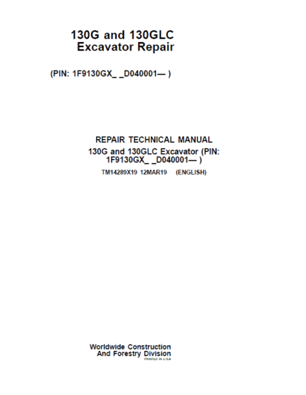 John Deere 130G, 130GLC Excavator Service Manual