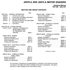 John Deere 670A, 672A Motor Grader Technical Manual