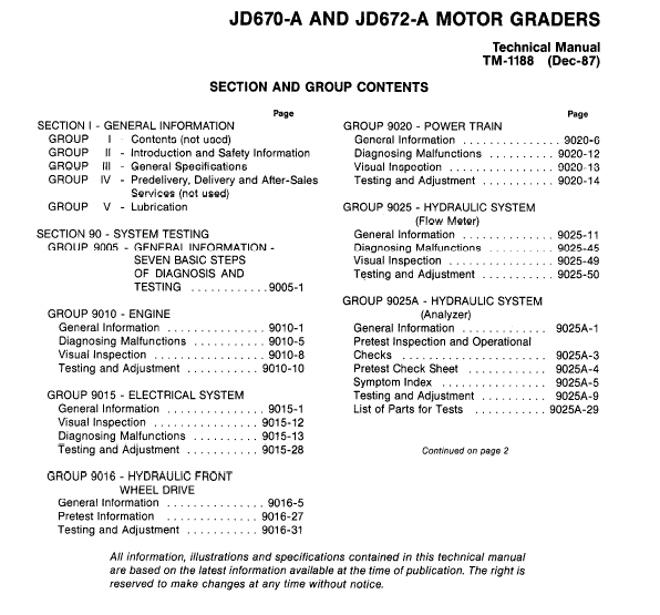 John Deere 670A, 672A Motor Grader Technical Manual