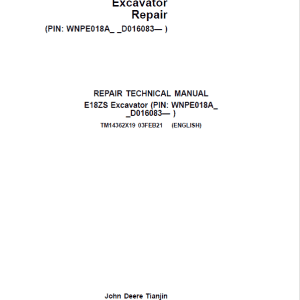 John Deere E18ZS Excavator Repair Service Manual
