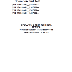 John Deere 953MH, 959MH Tracked Harvester Repair Manual SN