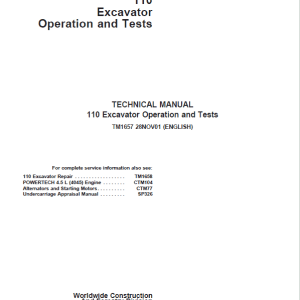 John Deere 110 Excavator Repair Service Manual