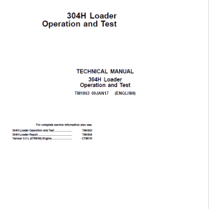 John Deere 304H Loader Repair Technical Manual