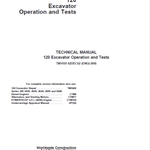 John Deere 120 Excavator Repair Service Manual