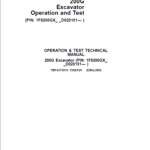 John Deere 200G Excavator Repair Service Manual