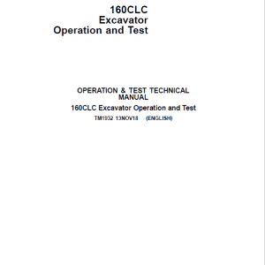 John Deere 160CLC Excavator Repair Service Manual