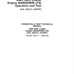 John Deere 444K 4WD Loader Engine 4045HDW56 iT4 Technical Manual