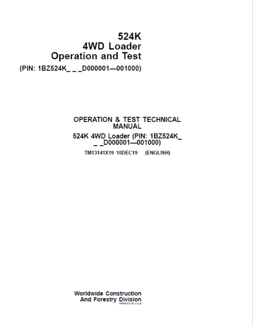 John Deere 524K 4WD Loader Technical Manual