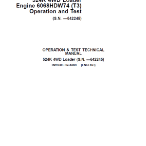 John Deere 524K 4WD Loader Engine 6068HDW74 T3 Technical Manual