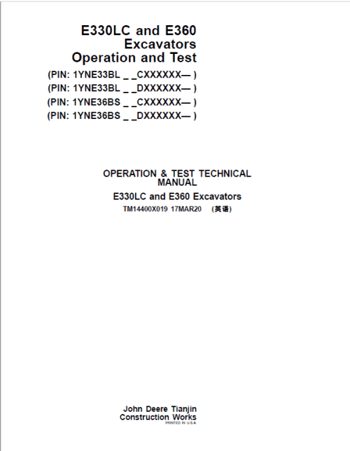 John Deere E330LC, E360 Excavator Repair Manual