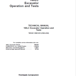 John Deere 160LC Excavator Repair Service Manual