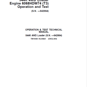 John Deere 544K 4WD Loader with Engine 6068HDW74 T3 Technical Manual