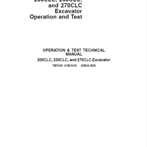 John Deere 200CLC, 230CLC, 270CLC Excavator Repair Service Manual