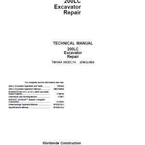 John Deere 200LC Excavator Repair Service Manual
