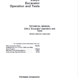 John Deere 230LC Excavator Repair Service Manual