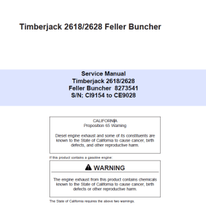 John Deere Timberjack 2618, 2628 Tracked Feller Bunchers Harvester Repair Manual