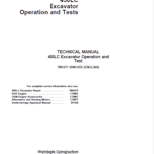 John Deere 450LC Excavator Repair Service Manual