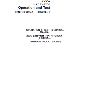 John Deere 200G Excavator Repair Service