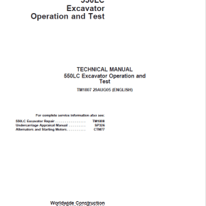 John Deere 550LC Excavator Repair Service Manual