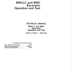 John Deere 600CLC, 800C Excavator Repair Service Manual