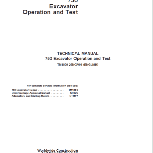 John Deere 750 Excavator Repair Service Manual