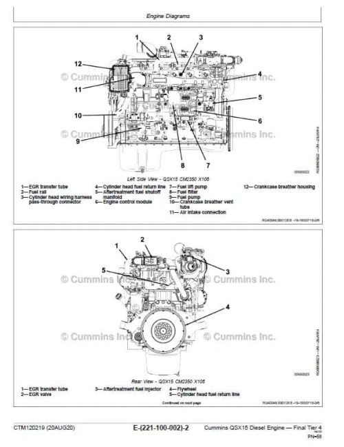 John Deere Cummins QSX15, ISX15 Diesel Engine Tier 4 Repair Service Manual