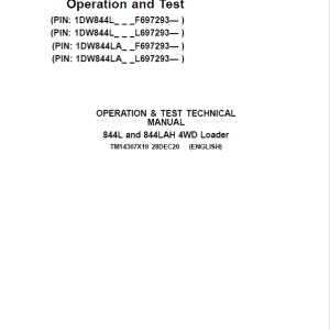 John Deere 844L, 844LAH 4WD Loader Repair Technical Manual