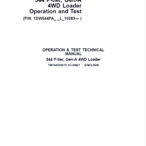 John Deere 544 P-Tier, Gen-A 4WD Loader Repair Technical Manual