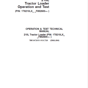 John Deere 210L Tractor Loader Repair Service Manual