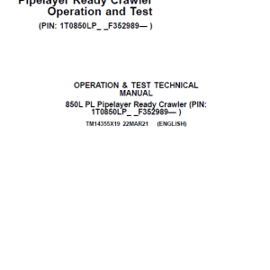 John Deere 850L PL Crawler Dozer Repair Service Manual