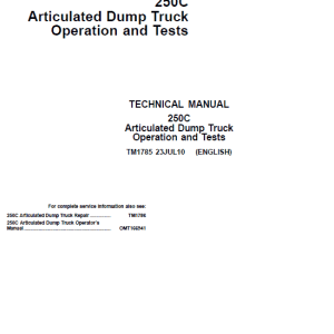 John Deere 250C Articulated Dump Truck Repair Services Manual