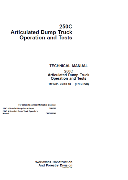 2-47 John Deere 250C Articulated Dump Truck Repair Services Manual