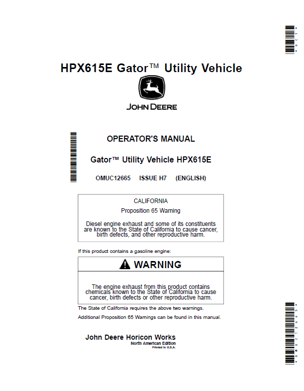 John Deere HPX615E Gator Utility Vehicles Repair Service Manual